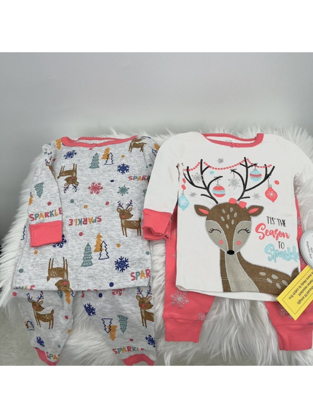 NEW KOALA KIDS Baby Girls 12 Months Christmas 4pc Pajama Set Reindeer Sparkle